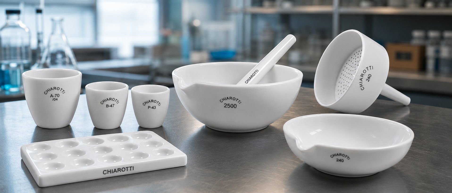 Porcelanas técnicas Chiarotti em ambiente de laboratório